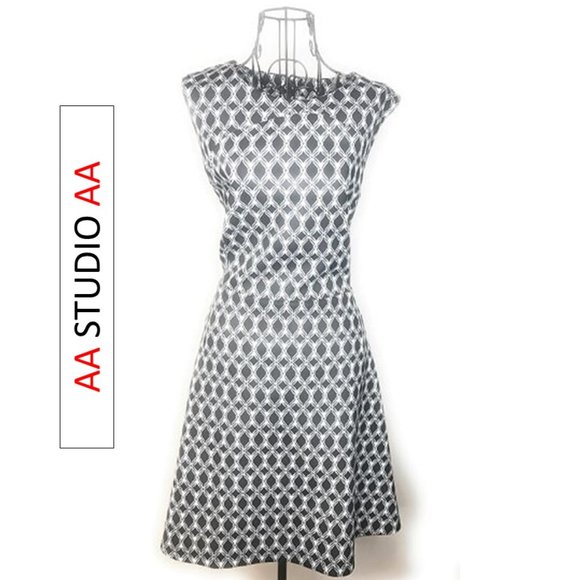 Aa Studio Dresses & Skirts - Black & Tan Sleeveless Geometric Print Dress